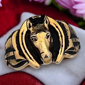 Vintage Clark and Coombs Ring Size  8 Horse & Horseshoe 18K Gold Plate Derby 14P
